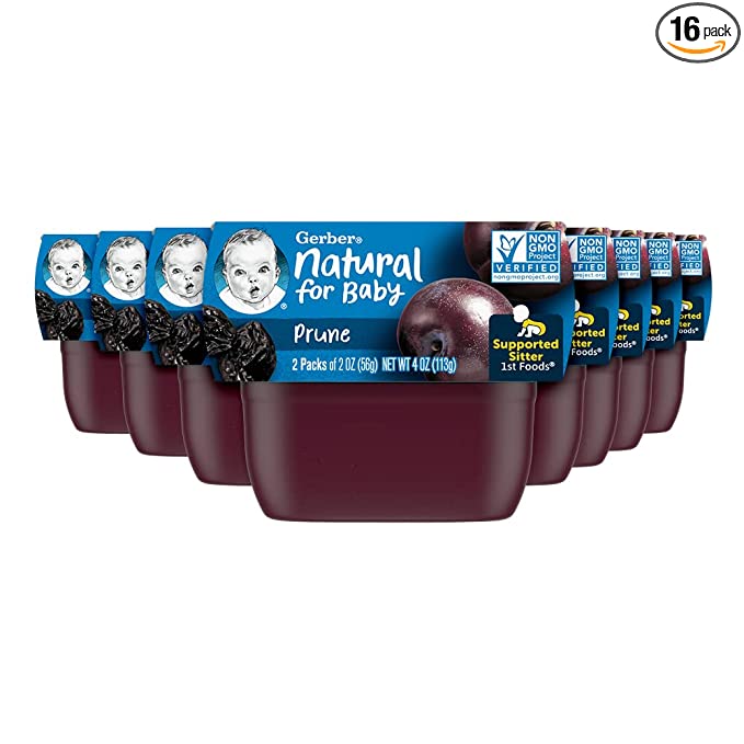 Gerber 1st Foods Baby Food, Prune Puree, Natural & Non-GMO, 2 Ounce Tubs, 2-Pack (Pack of 8) - 015000910464