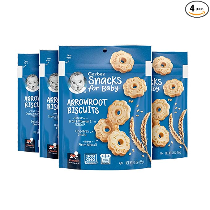  Gerber Snacks for Baby Arrowroot Biscuits, 5.5 Ounce Pouch (Pack of 4)  - 885617958025