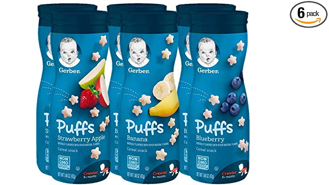 Gerber Graduates Puffs Cereal Snack, Assorted Flavors, 1.48 Ounce, 6 Count - 766789500284