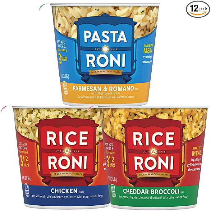  PASTA RONI Quaker Rice a Roni Cups Individual Cup, 3-Flavor Variety Pack, 2.25 Oz (Pack of 12)  - 015300014237