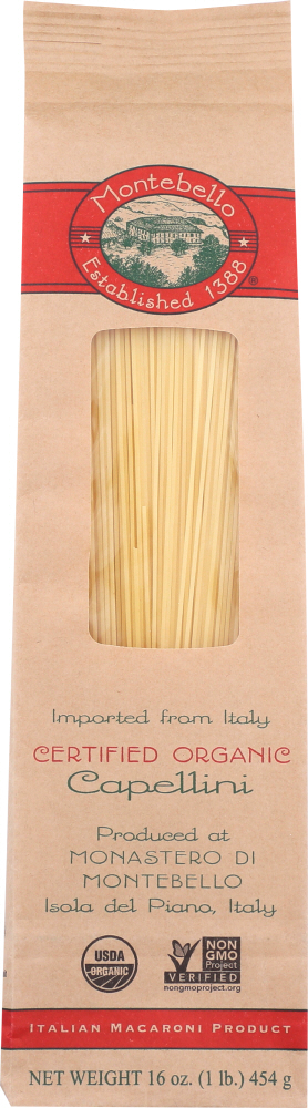 MONTEBELLO: Organic Capellini Pasta, 16 oz - 0015532101040