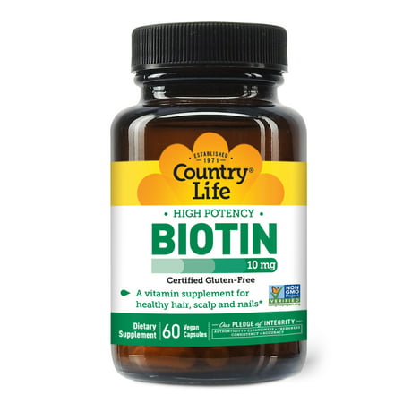 Country Life Biotin High Potency 10mg 60 Count Certified Gluten Free Certified Vegan Verified Non GMO - 015794065074