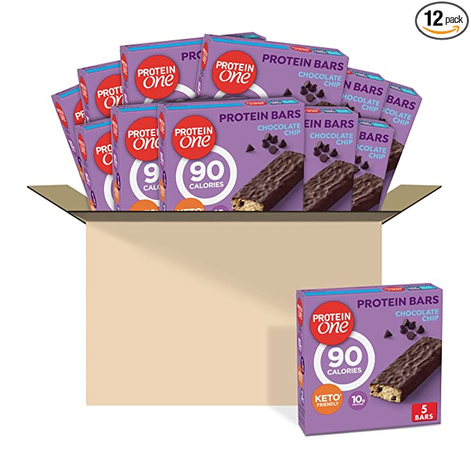  Protein One, 90 Calorie, Chocolate Chip Protein Bars, Keto Friendly, 4.8 oz, 5 ct (Pack of 12)  - 016000140851