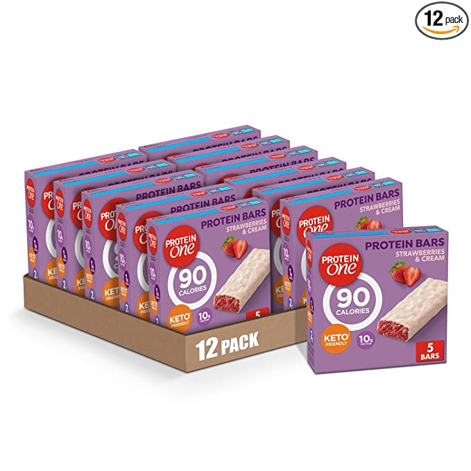 Protein One, Strawberries and Cream Protein Bars, Keto Friendly, 5 count (Pack of 12) - 016000140899