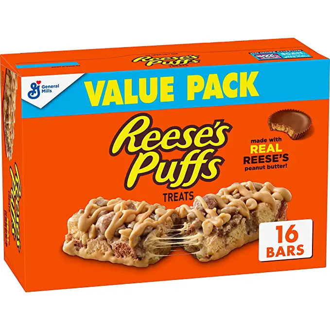  Reese's Puffs Breakfast Cereal Treat Bars, Peanut Butter & Cocoa, 16 ct (Pack of 1) - 016000146464