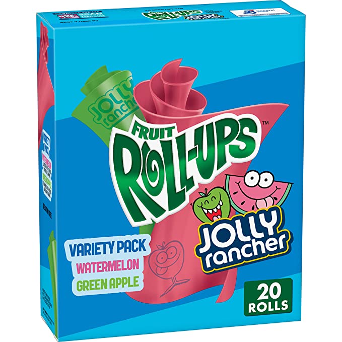  Betty Crocker Variety Pack Fruit Roll-Ups Fruit Flavored Snacks, Jolly Rancher Green Apple & Watermelon, 20 Count - 016000152427