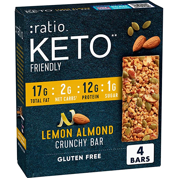 ratio KETO Friendly Crunchy Bars, Lemon Almond, Gluten Free Snack, 4 ct  - 016000164352