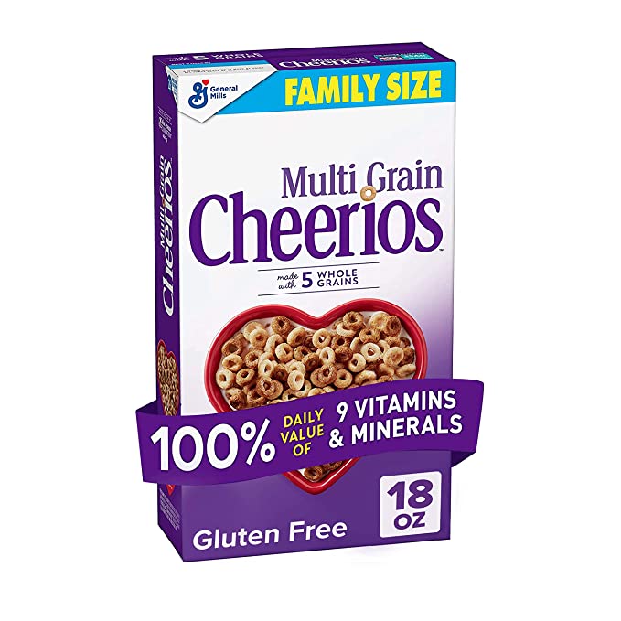  Multi Grain Cheerios Heart Healthy Cereal, Gluten Free Multigrain Cereal with Whole Grain Oats, Family Size, 18 oz - 016000168756