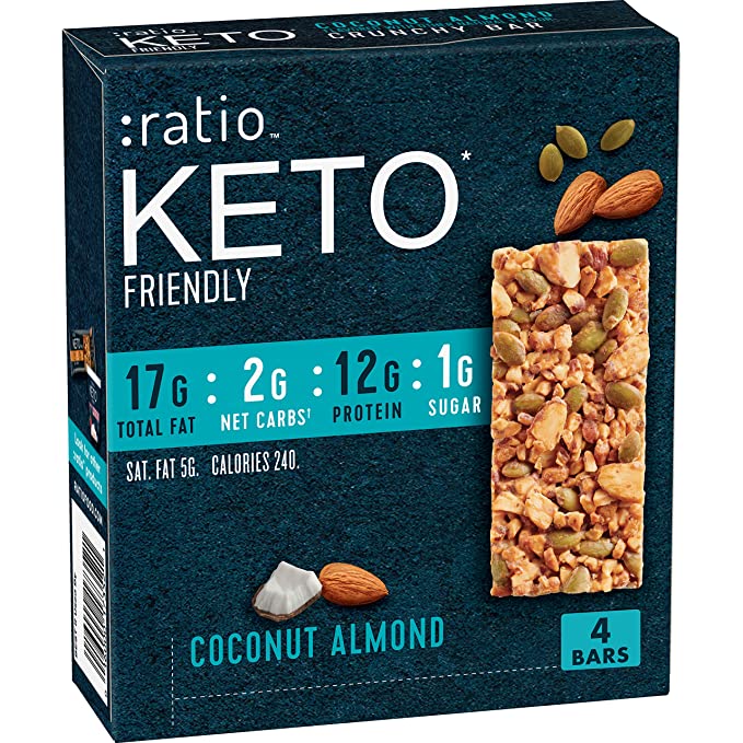 ratio KETO Friendly Crunchy Bars, Coconut Almond, Gluten Free Snack, 4 ct - 016000173521