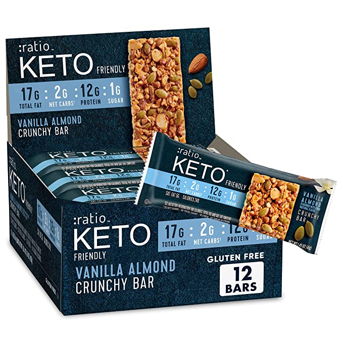 ratio KETO Friendly Crunchy Bars, Vanilla Almond, Gluten Free Snack, 12 ct - 016000173613