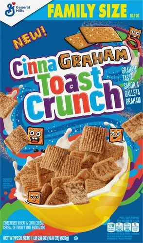  Cinnagraham Toast Crunch Breakfast Cereal, Whole Grain, Family Size, 18.8 oz - 016000184879