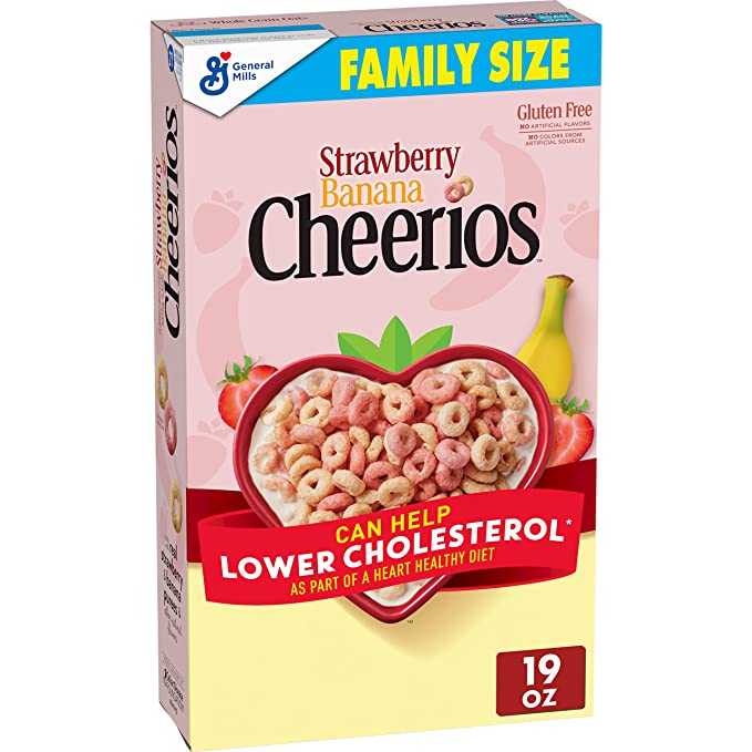  Cheerios Breakfast Cereal, Stawberry Banana, Gluten Free, Whole Grain Oats, Family Size, 19 oz - 016000185166