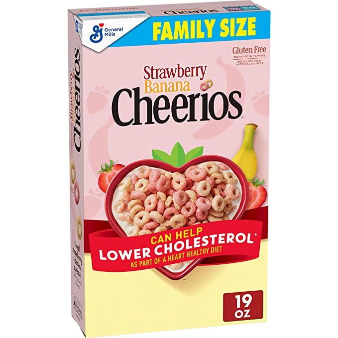 Cheerios Breakfast Cereal, Stawberry Banana, Gluten Free, Whole Grain Oats, Family Size, 19 oz - 016000185166