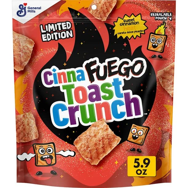  CinnaFuego Toast Crunch Cereal Snack, Resealable Pouch, 5.9oz, Limited Edition - 016000186675