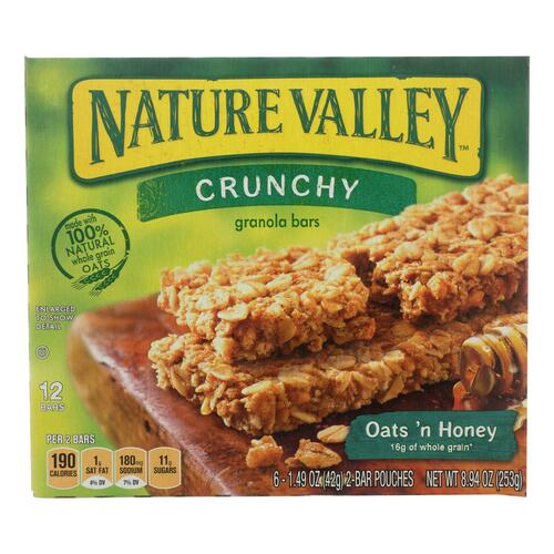 Nature Valley, Crunchy Granola Bars, Oats N Honey, Six 1.5 Ounce 2-bar Pouches Per Box (2 Pack) - 016000264601