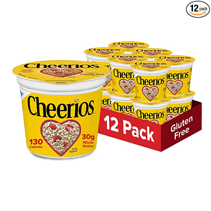 Cheerios Cereal Cup, Gluten Free, Cereal with Whole Grain Oats, 1.3 oz - 016000296046