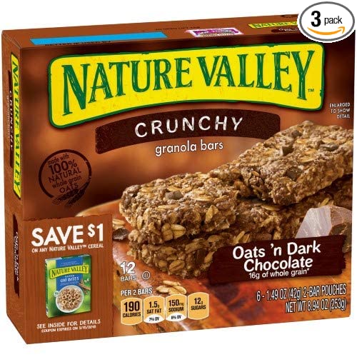 Nature Valley Crunchy Granola Bars Oats 'N Dark Chocolate 1.49 Oz. Pk Of 3. - 016000413146