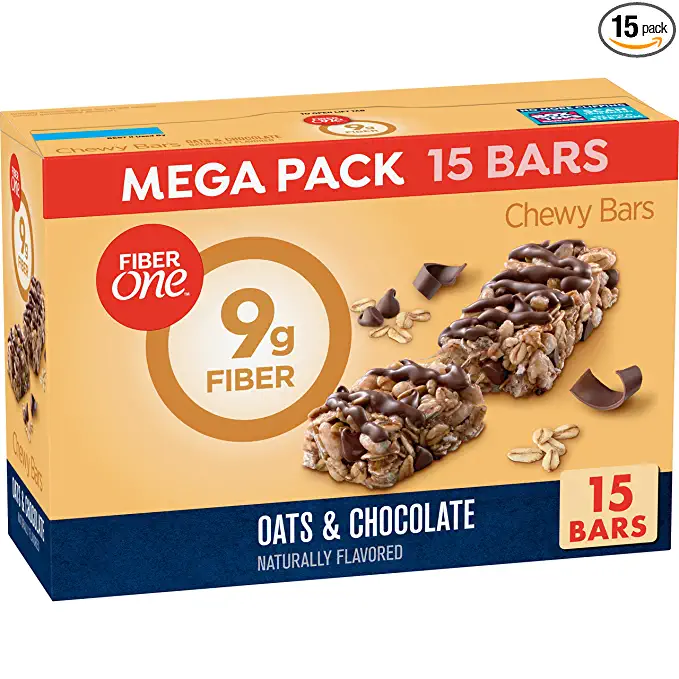 Fiber One Chewy Bars, Oats & Chocolate, Fiber Snacks, Mega Pack, 1.4 Ounce (Pack of 15) - 016000423657