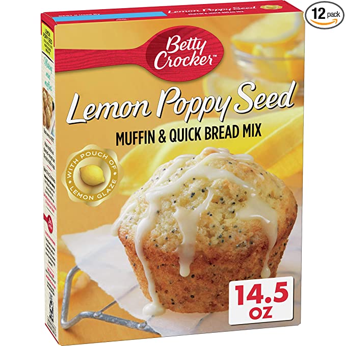  Betty Crocker Lemon Poppy Seed Muffin and Quick Bread Mix Topped With Lemon Glaze, 14.5 oz. (Pack of 12)  - 016000456051