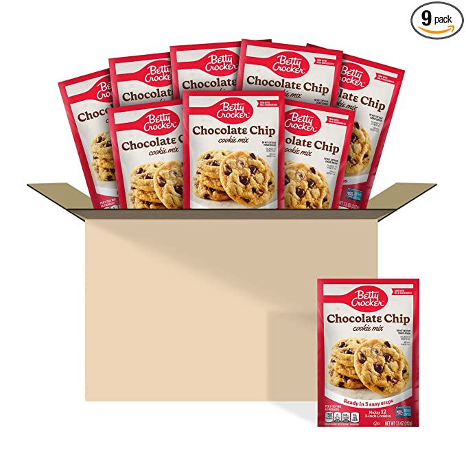  Betty Crocker Chocolate Chip Cookie Mix, Makes (12) 2-inch Cookies, 7.5 oz. (Pack of 9)  - 016000457072