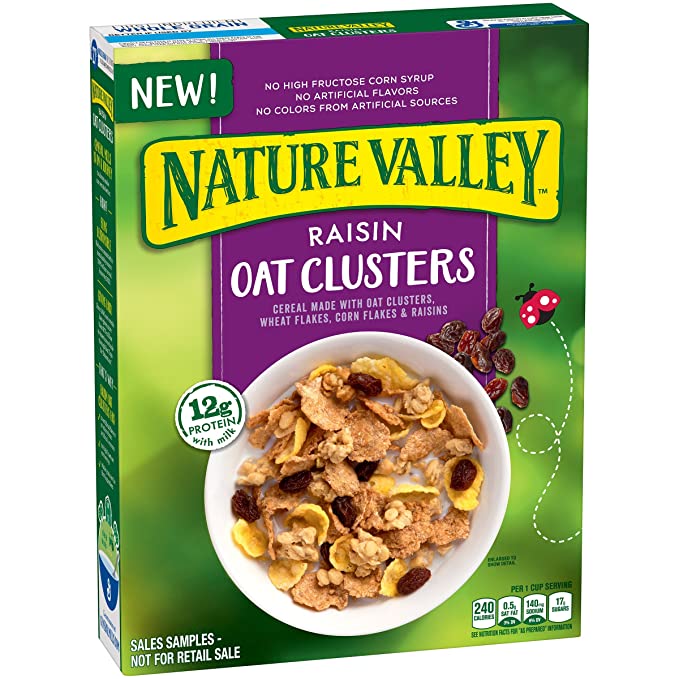 General Mills Cereals Nature Valley, Raisin Oat Clusters Cereal Box, 14 Ounce - 016000469815