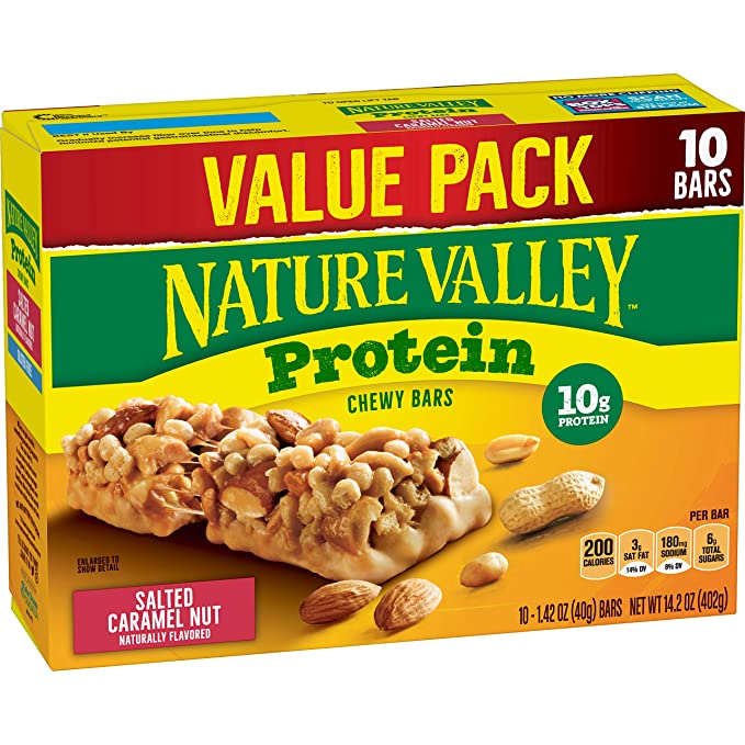 Nature Valley Chewy Granola Bar, Protein, Salted Caramel Nut, 10 Bars - 1.4 oz each- 14.2 Ounce (Pack of 1) - 016000477797