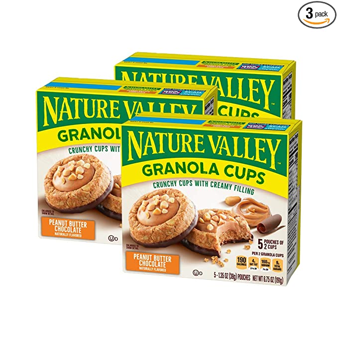 Nature Valley Peak Edition Granola Cups, Peanut Butter, 1.35 oz, 5 ct (Pack of 3), 30 cups total - 016000479364