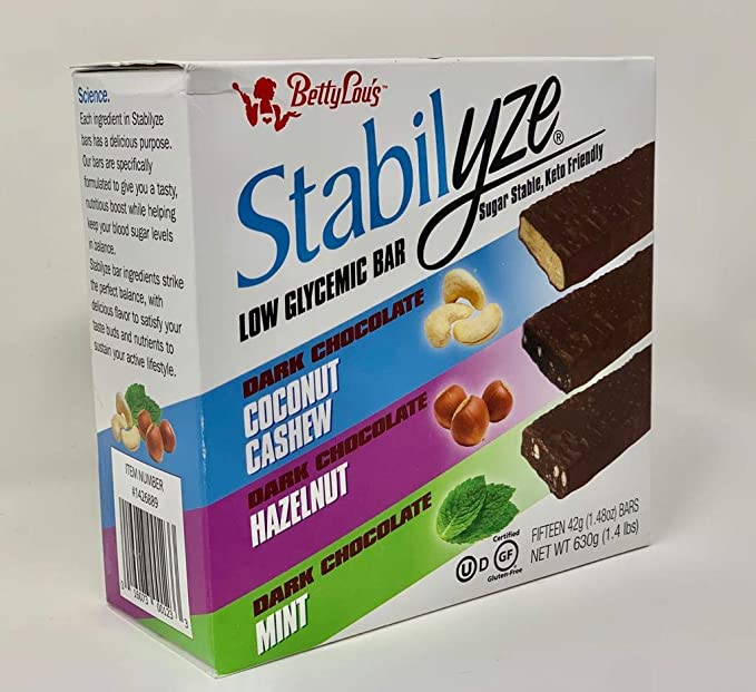 Stabilyze Low Glycemic Index Bar. Sugar Stable. Keto Friendly. Coconut Cashew, Hazelnut, Mint - 016073001233