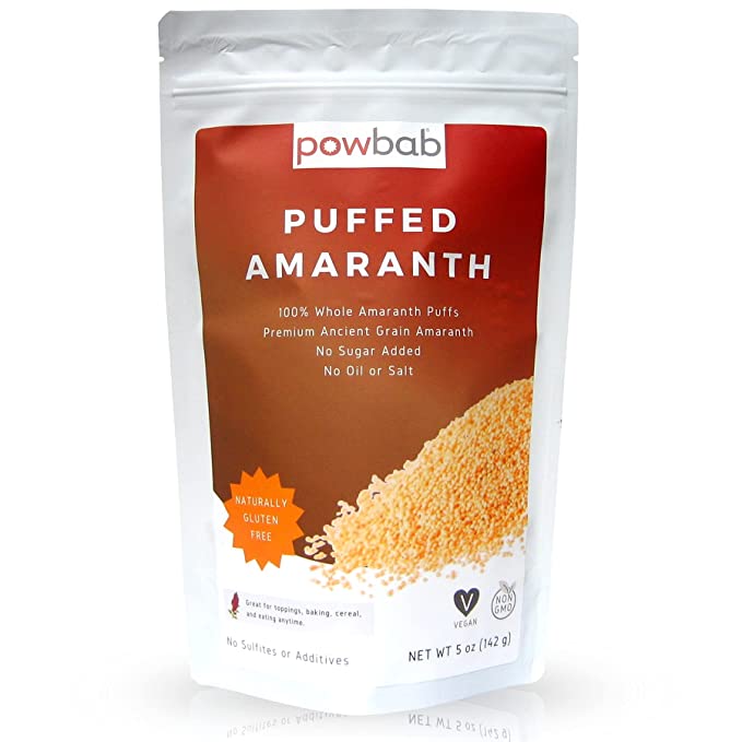 powbab Puffed Amaranth - 100% Organic Amaranth Popped in USA Whole Puffs. Good Protein Source, No Oil or Salt, No Sugar Added, Unsweetened Cereal. Expanded Amaranth Grain Seeds in Bulk, Non-GMO (5 oz) - 016884513475