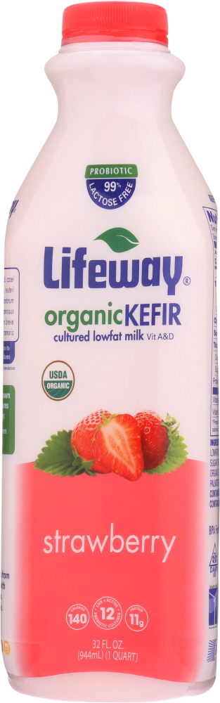 LIFEWAY: Organic Kefir Strawberries ‘n Cream Cultured Lowfat Milk Smoothie, 32 oz - 0017077002325