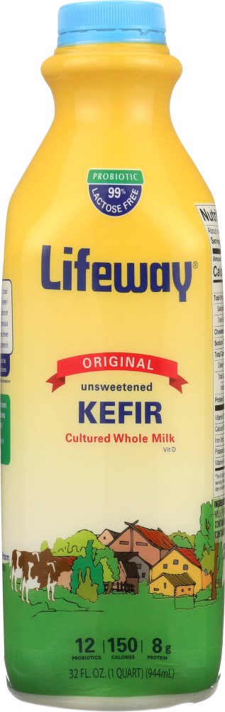 LIFEWAY: Kefir Lowfat Traditional Milk Plain Unsweetened Smoothie, 32 oz - 0017077101325