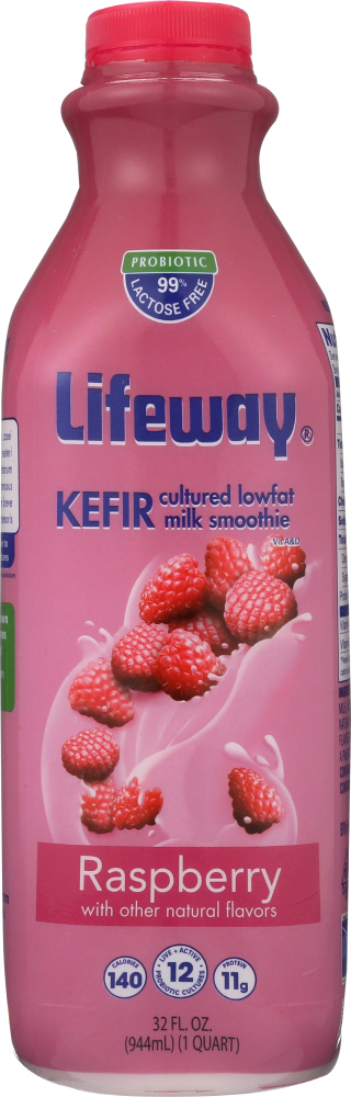 LIFEWAY: Kefir Raspberry Cultured Lowfat Milk Smoothie, 32 oz - 0017077104326