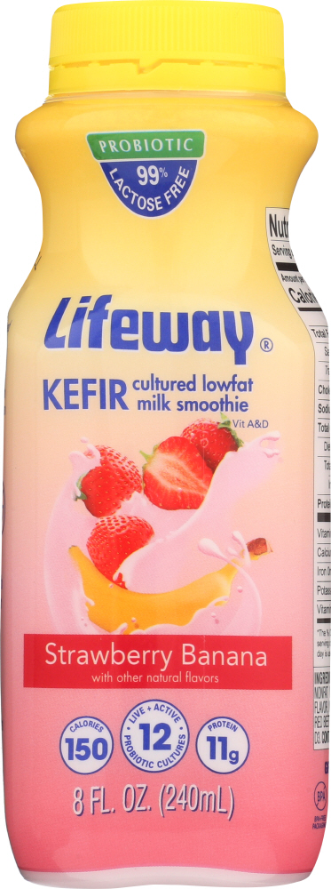 LIFEWAY: Low Fat Banana Strawberry Kefir, 8 oz - 0017077107082