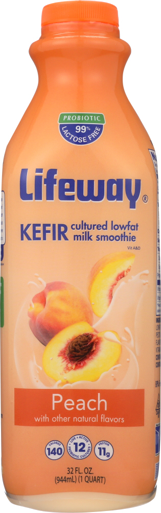 LIFEWAY: Kefir Peach Cultured Lowfat Milk Smoothie, 32 oz - 0017077108324