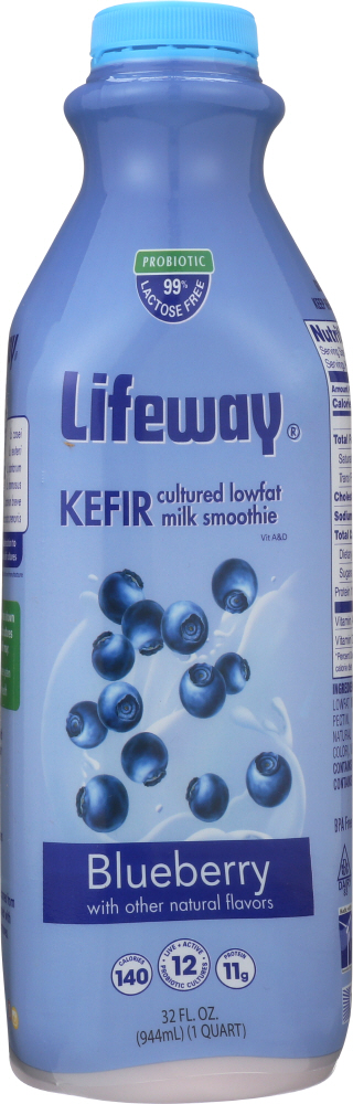LIFEWAY: Kefir Lowfat Cultured Milk Blueberry Smoothie, 32 oz - 0017077109321