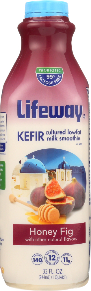 LIFEWAY: Kefir Probiotic Cultured Milk Smoothie Lowfat Honey Fig, 32 oz - 0017077110327