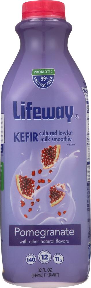 LIFEWAY: Kefir Cultured Lowfat Milk Smoothie Pomegranate, 32 oz - 0017077121323