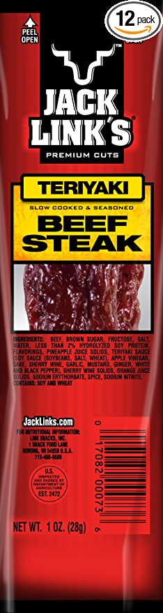Jack Link's Premium Cuts Beef Steak, Teriyaki, 1-Ounce (Pack of 12) - 017082002747