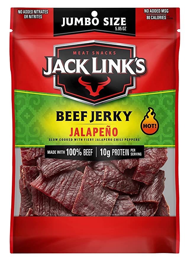  Jack Link's Beef Jerky, Jalapeno, Spicy Meat Snack – Made with a Hint of Jalapenos and Red Chiles, 10g of Protein, 80 Calories, Made with Premium Beef, 5.85oz  - 778554825041