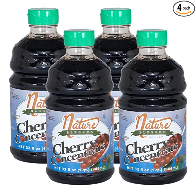  Nature Blessed 100% Pure Tart Cherry Concentrate - 4 Quarts (Four 32oz Bottles), Refreshing Drink or in Smoothie, All Natural, No added Sugar or Preservatives Harvest Special price reduced from $115.96 to $95.96 ( $23.99 per quart)  - 018184009245