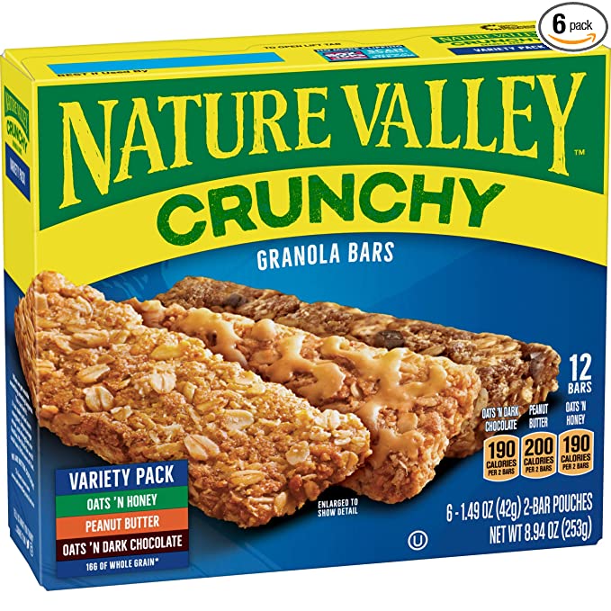 Nature Valley Granola Bars, Crunchy, Variety Pack of Oats 'n Dark Chocolate, Peanut Butter, Oats 'n Honey, 12 ct (Pack of 6) - 018300343970