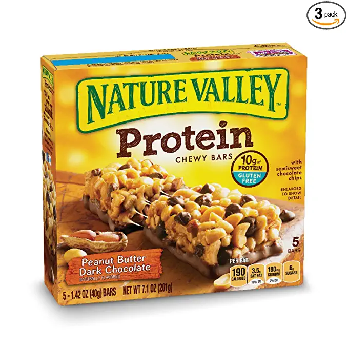Nature Valley Peanut Butter Dark Chocolate Protein Chewy Bars Box, 7.1 Ounce (Pack of 3) - 018300374646