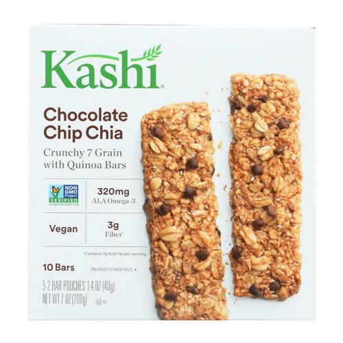 Kashi Crunchy Granola Bars, Fiber Bars, Vegan Snacks, Chocolate Chip Chia, 7oz Box (10 Bars) - 018627100010