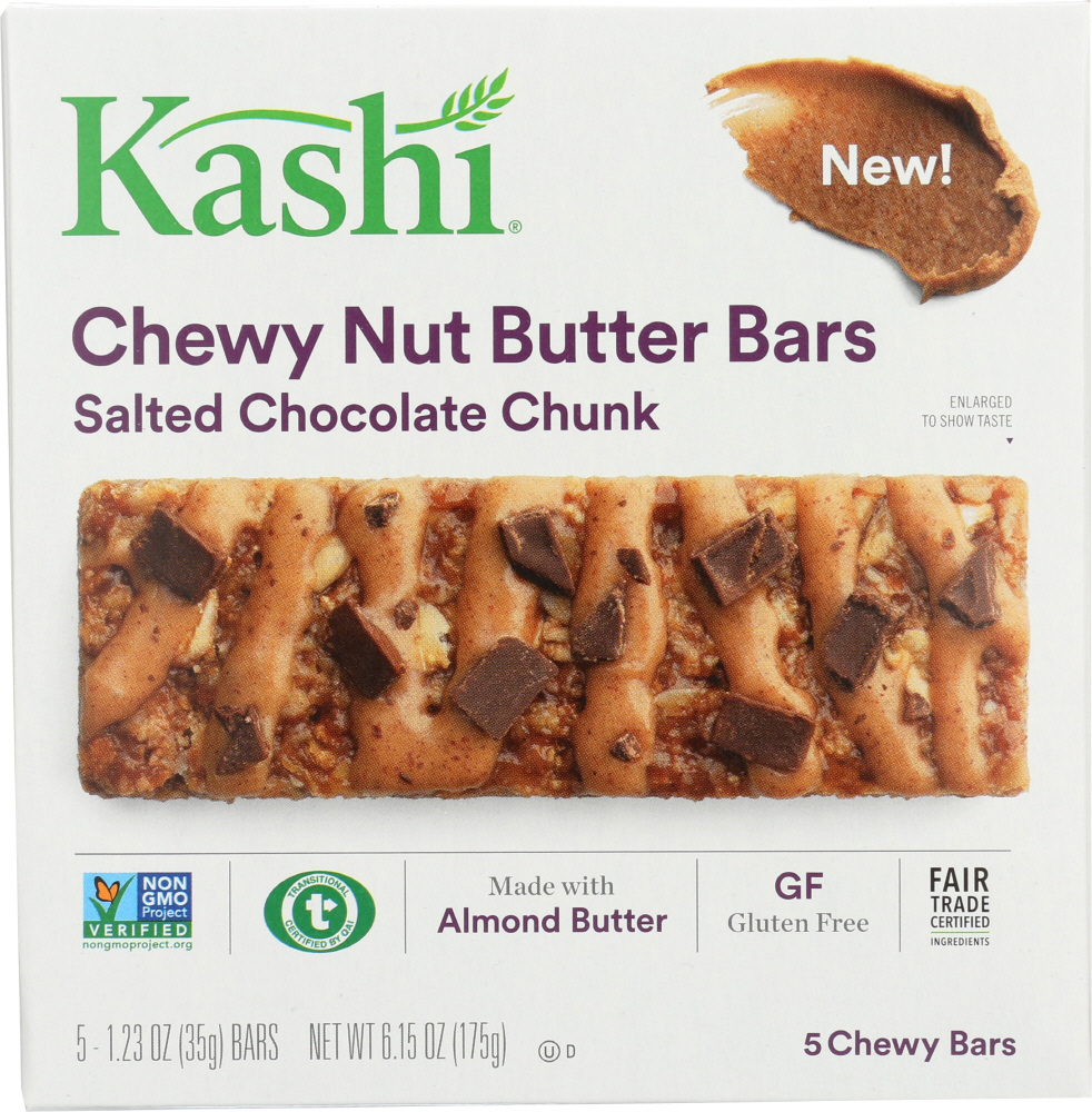 KASHI: Chewy Nut Butter Bars Salted Chocolate Chunk, 6.15 oz - 0018627107118