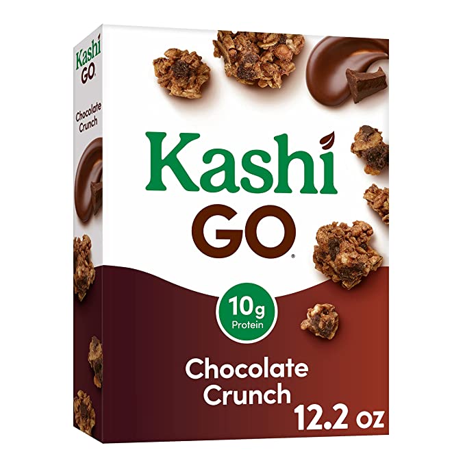 Kashi GO Breakfast Cereal, Vegan Protein, Fiber Cereal, Chocolate Crunch, 12.2oz Box (1 Box) - 018627107576
