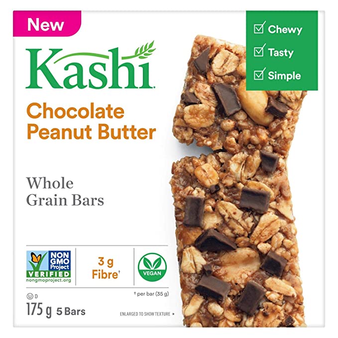 KASHI Whole Grain Bar, Chocolate Peanut Butter, 175g/6.2 oz, 5 bars, Imported from Canada} - 018627111337