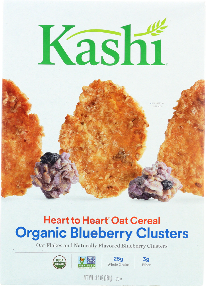 KASHI: Organic Heart to Heart Oat Flakes & Blueberry Clusters Cereal, 13.4 oz - 0018627510031