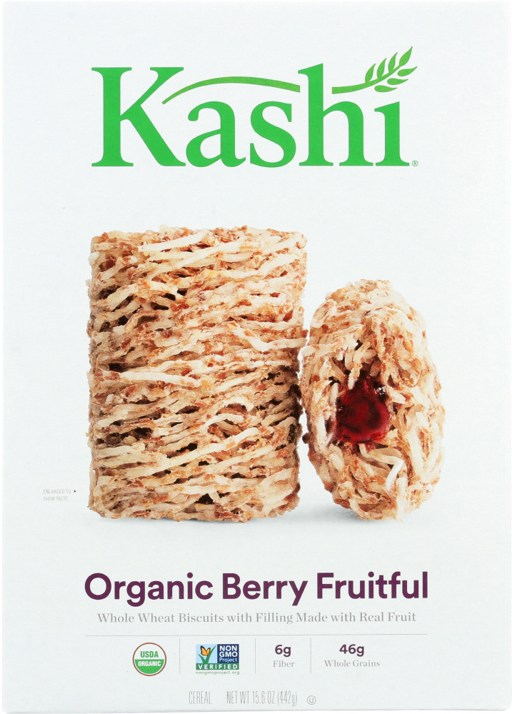 Kashi Breakfast Cereal, Vegan Protein, Organic Fiber Cereal, Berry Fruitful, 15.6oz Box (1 Box) - 018627739180