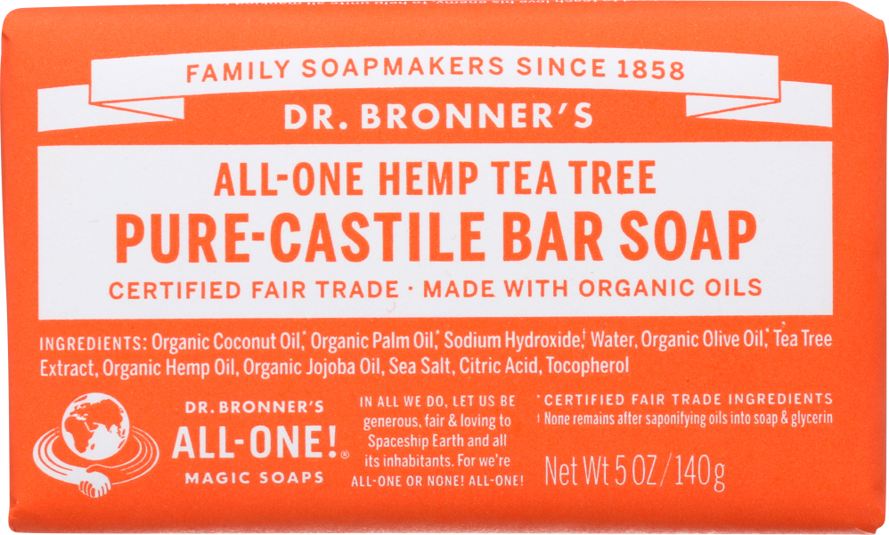 DR BRONNER’S: All-One Hemp Tea Tree Pure-Castile Bar Soap, 5 oz - 0018787786055