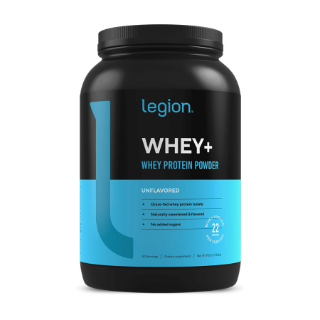 Legion Whey+ Whey Isolate Protein Powder from Grass Fed Cows - Low Carb, Low Calorie, Non-GMO, Lactose Free, Gluten Free, Sugar Free. Great for Weight Loss (Unflavored, 30 Servings) - 019962009358